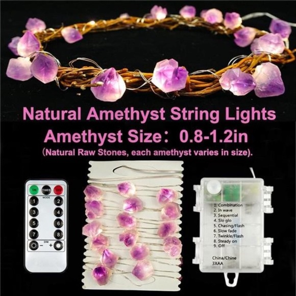 Decorative Lights Plus Amethyst LED String Lights Battery Operated with Remote - Picture 3 of 6